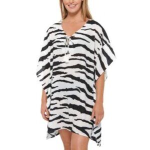 Dotti Spell Bound Caftan Cover-Up Dress Zebra-Printed Lace-Up Large NWT